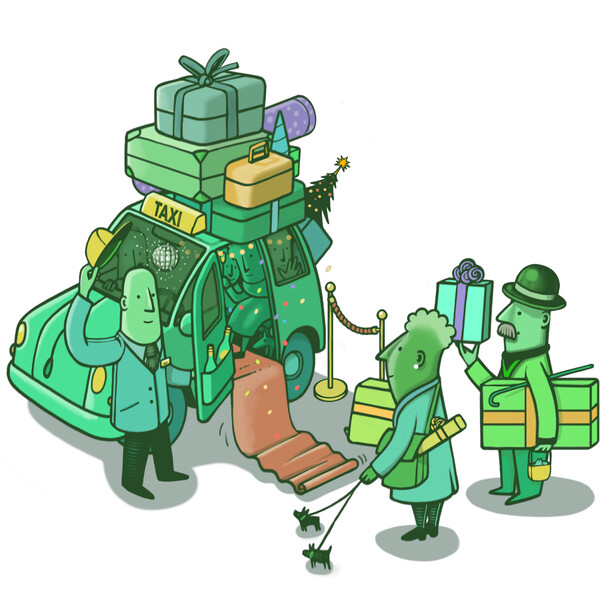 Illustratie van een bezige taxichauffeur