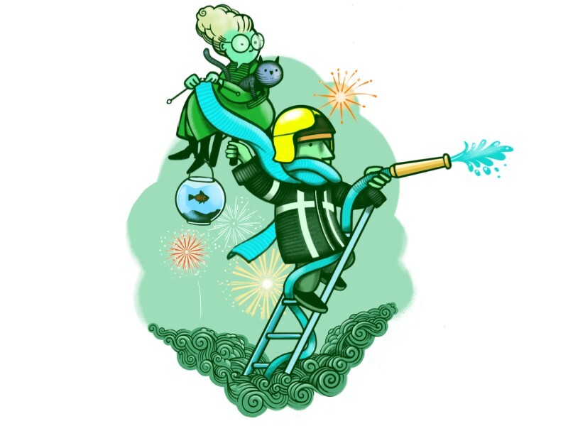 illustratie van een brandweerman