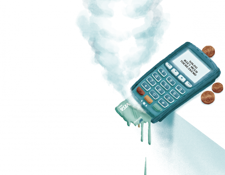 Illustratie van rokend bancontacttoestel