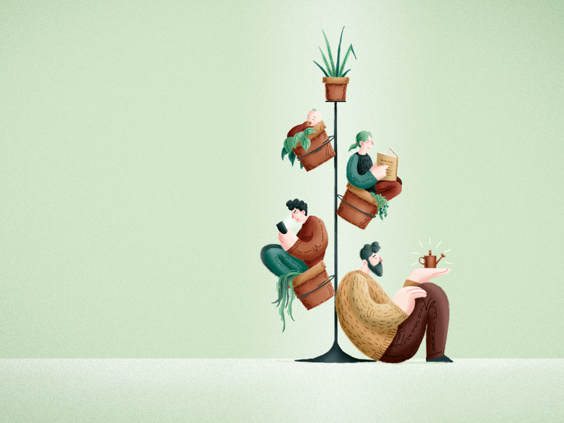 Mensen in bloempotten