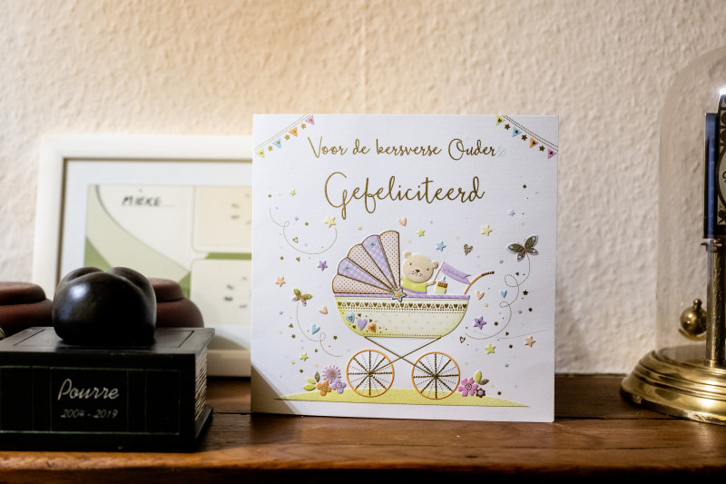 Wenskaartje voor kersverse ouder Eddy Timmermans