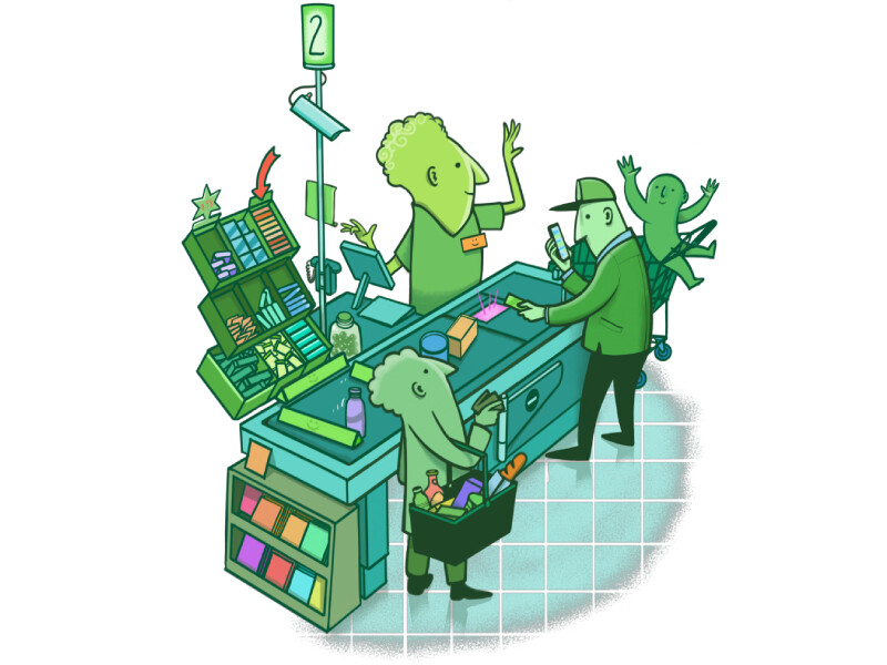 Illustratie van kassamedewerker