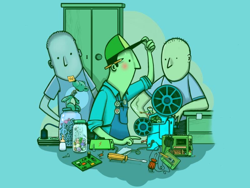 Illustratie van de kringloopwinkelmedewerker